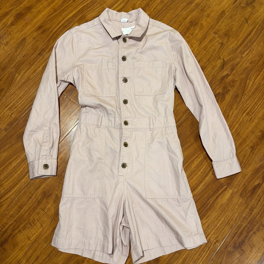 Gap NWT Utility Romper Blush Pink Dusty Rose Long Sleeve 100% Cotton Women Small